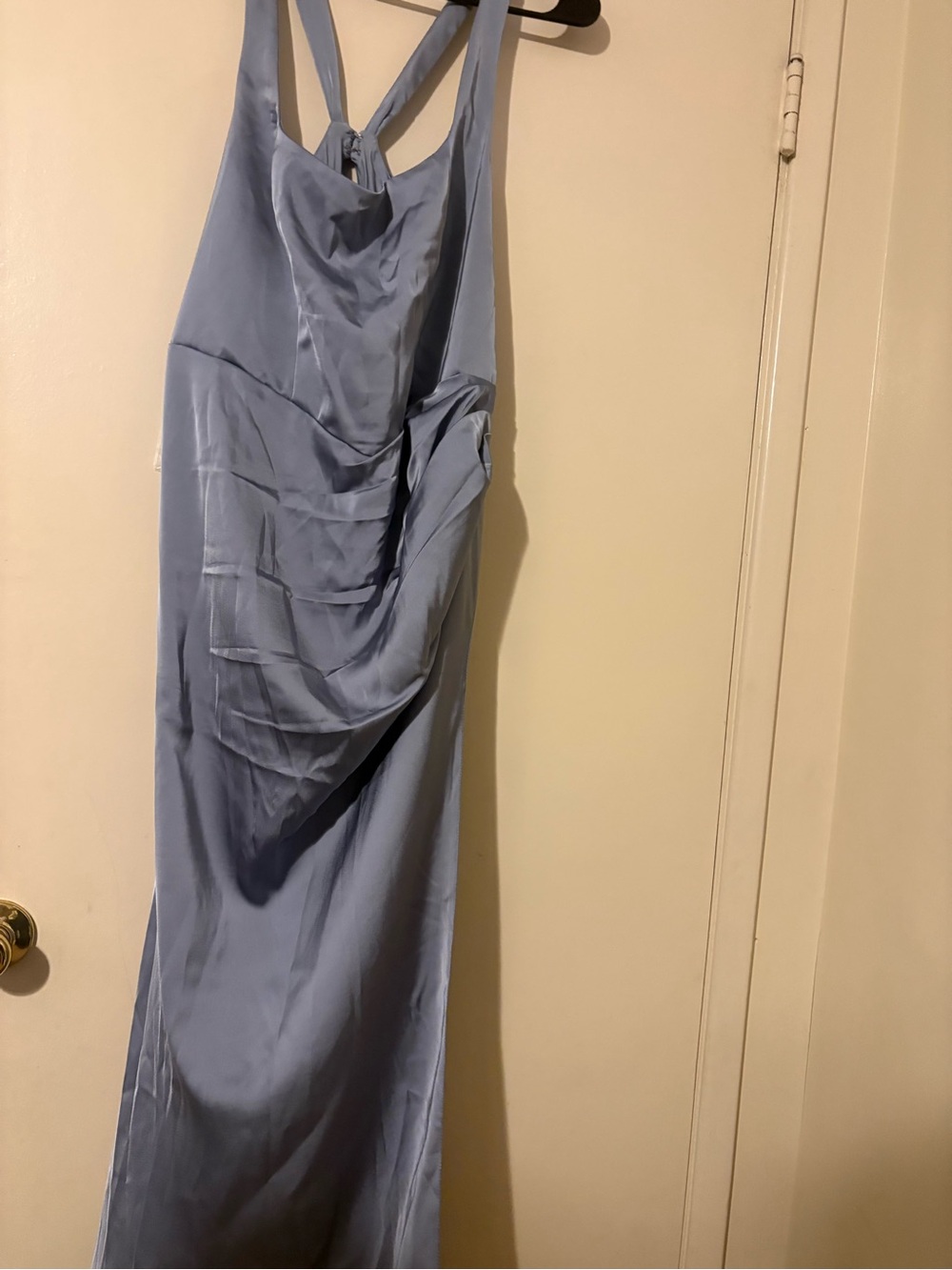 Azazie Light Blue Satin Halter Maxi Dress